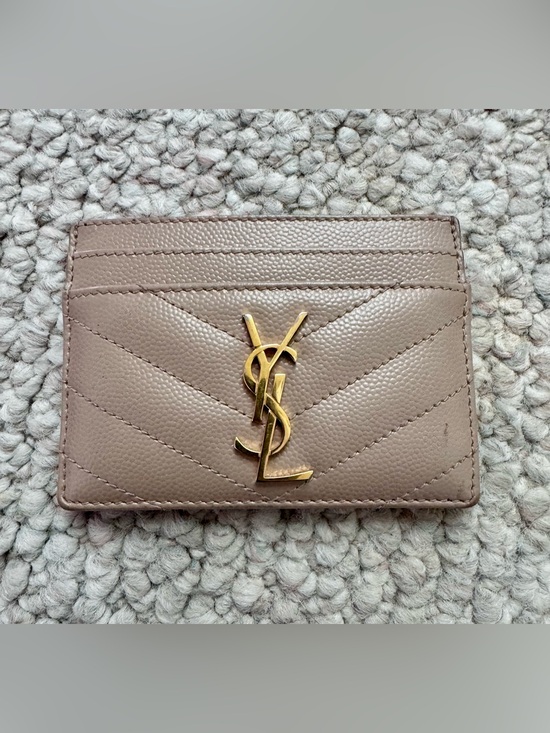 Saint Laurent Handbags - Saint Laurent Dark Beige Quilted Card Case with Gold YSL Emblem